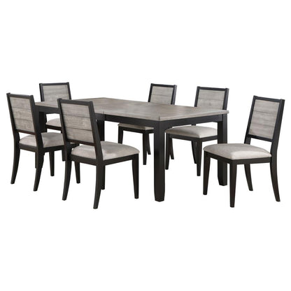 Elodie 7-Piece Dining Set – Grey & Black Table with Extension Leaf for Elegant Versatility