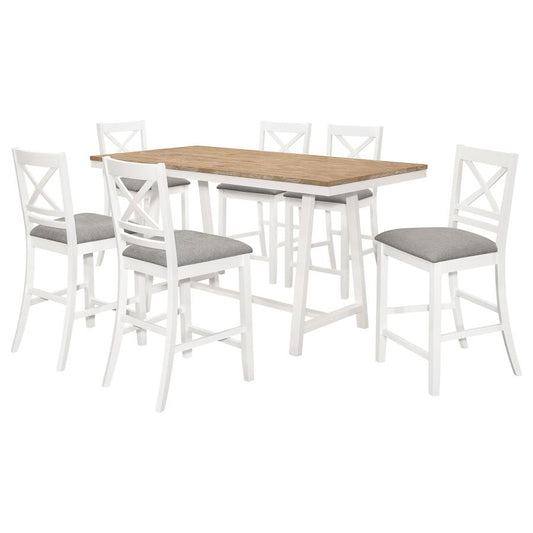 Hollis 7-Piece Counter Height Dining Set – Elegant Brown & White Rectangular Table for Modern Spaces