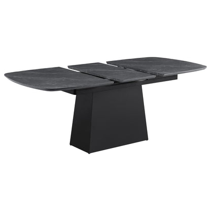 Potero 73-Inch Black Dining Table – Extendable Faux Marble Top