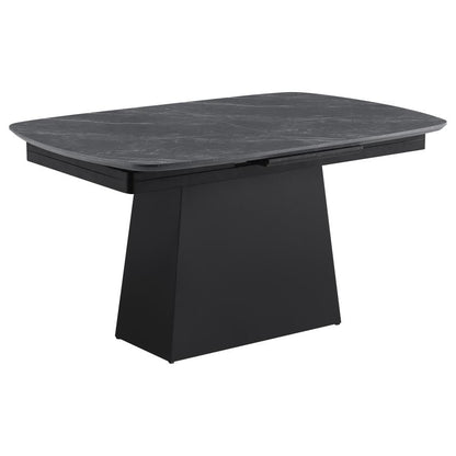 Potero 73-Inch Black Dining Table – Extendable Faux Marble Top