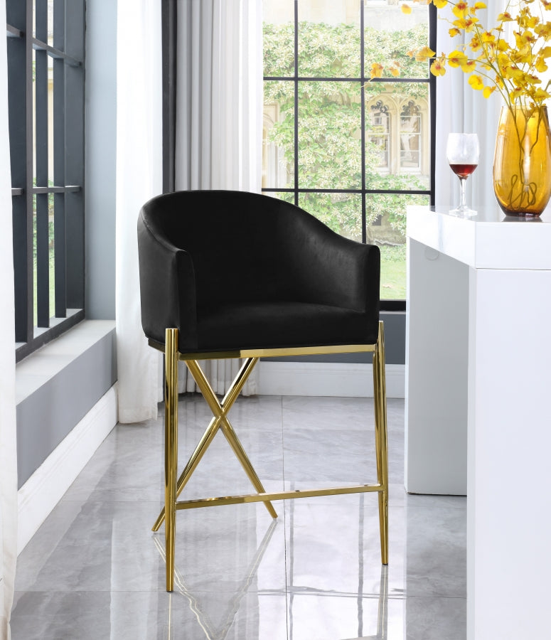 Xavier Velvet Upholstered Counter Stool – Elegant Bar Stool for Kitchen Islands