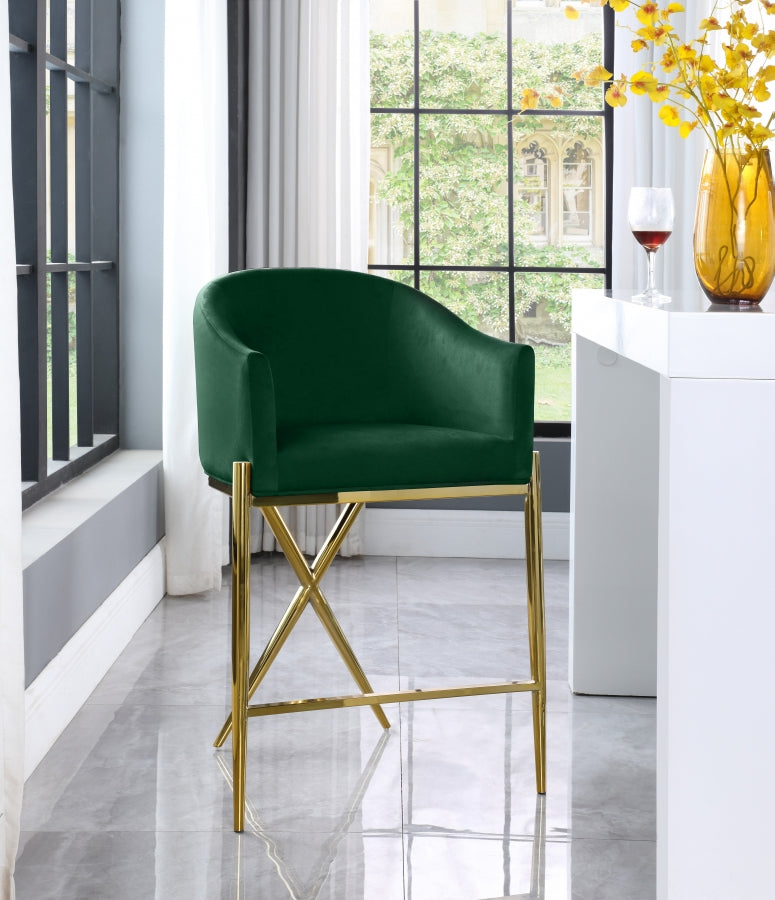 Xavier Velvet Upholstered Counter Stool – Elegant Bar Stool for Kitchen Islands