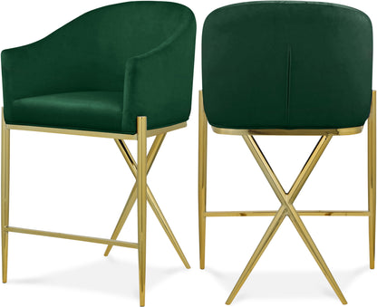 Xavier Velvet Upholstered Counter Stool – Elegant Bar Stool for Kitchen Islands