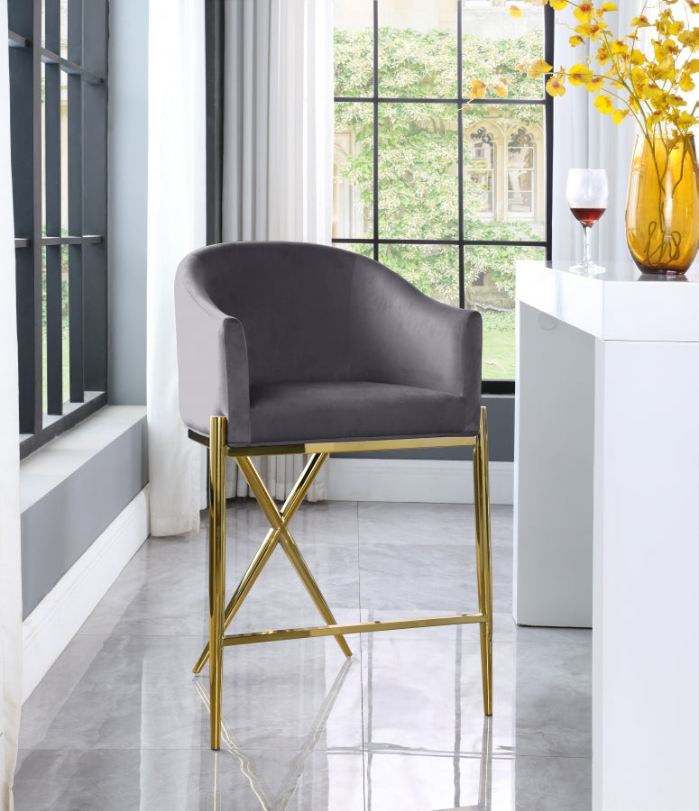 Xavier Velvet Upholstered Counter Stool – Elegant Bar Stool for Kitchen Islands