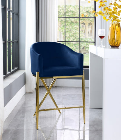Xavier Velvet Upholstered Counter Stool – Elegant Bar Stool for Kitchen Islands
