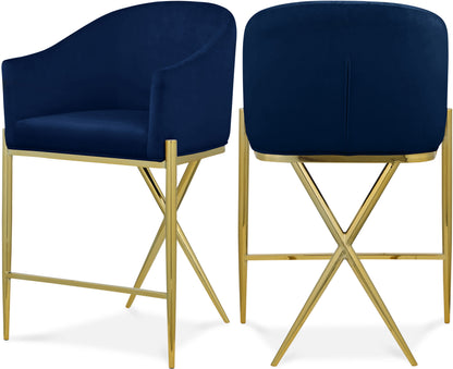 Xavier Velvet Upholstered Counter Stool – Elegant Bar Stool for Kitchen Islands
