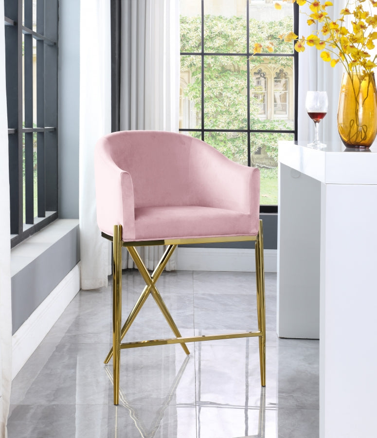 Xavier Velvet Upholstered Counter Stool – Elegant Bar Stool for Kitchen Islands