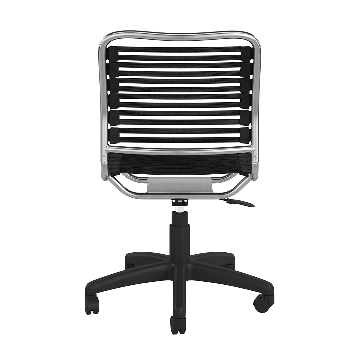 Allison Bungie Flat Low Back Office Chair in Black with Aluminum Frame Finish and Black Base