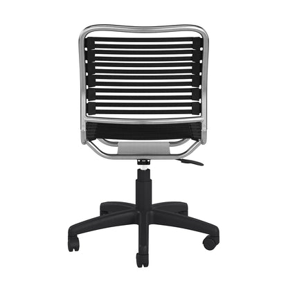 Allison Bungie Flat Low Back Office Chair in Black with Aluminum Frame Finish and Black Base