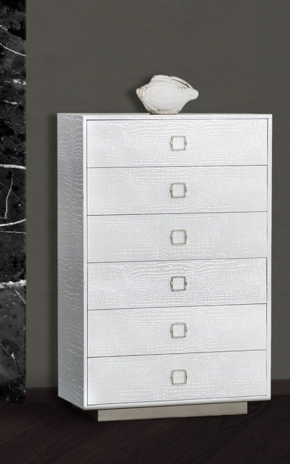 Victoria Six Drawer White Crocodile Lacquer Chest