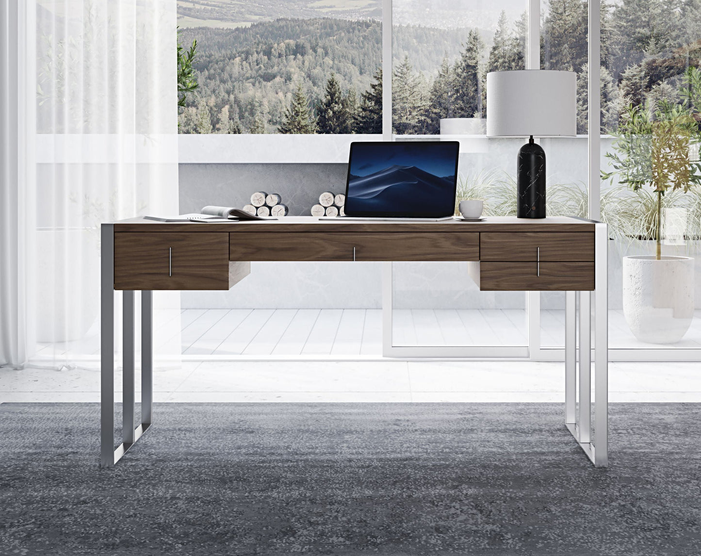 Orcutt Walnut Desk with Stainless Steel Legs