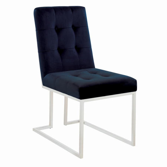 Upholstered Dining Chair Ink Blue And Chrome (Set Of 2)