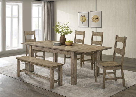 Cardova 6-Piece Extension Dining Table Set in Vineyard Oak - Solid Wood Dining Room Furniture