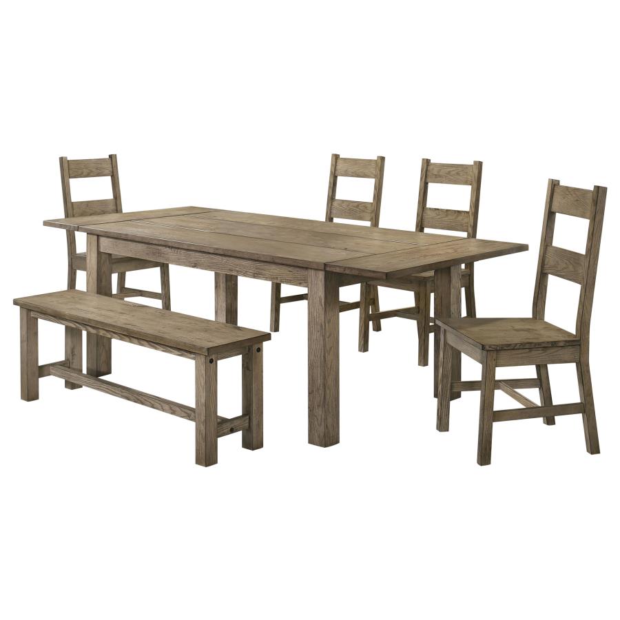Cardova 6-Piece Extension Dining Table Set in Vineyard Oak - Solid Wood Dining Room Furniture