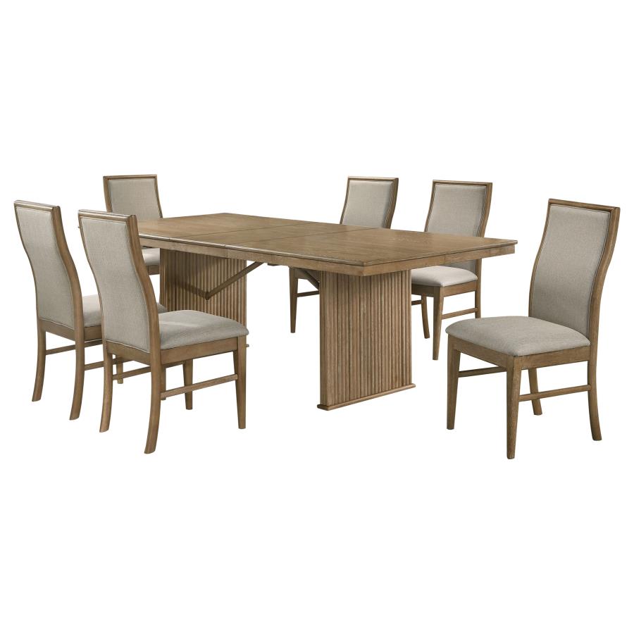 Adina 7 Piece Distressed Light Brown Extension Dining Set