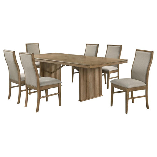 Adina 7 Piece Distressed Light Brown Extension Dining Set
