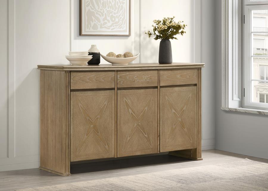 Adina 2-Door 59-Inch Sideboard Server – Distressed Light Brown Storage Cabinet