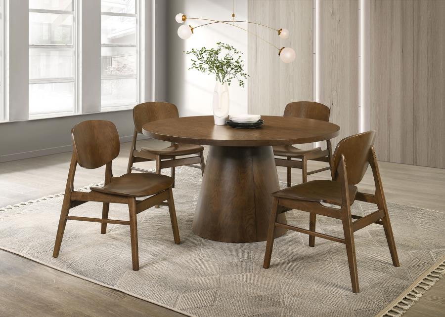 Franklin 5 Piece Dark Brown 54 Inch Round Pedestal Dining Table Set