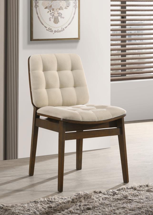 Redbridge Cream Velvet Upholstered Dining Side Chair with Walnut Frame Set of 2