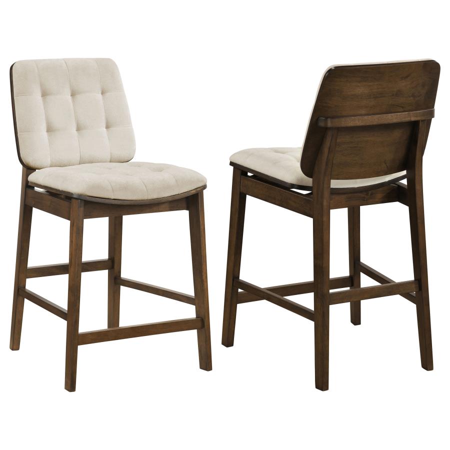 Redbridge Cream Velvet Upholstered Counter Height Chair with Walnut Frame Set of 2