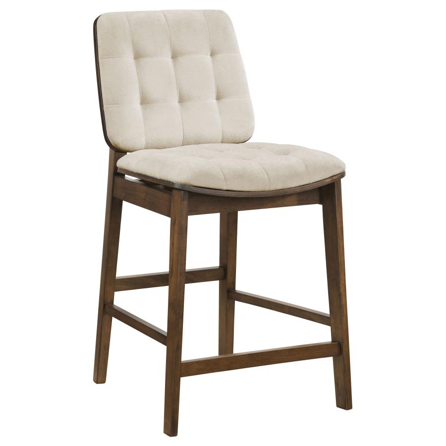 Redbridge Cream Velvet Upholstered Counter Height Chair with Walnut Frame Set of 2