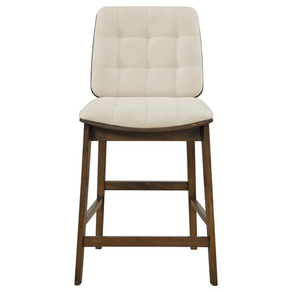 Redbridge Cream Velvet Upholstered Counter Height Chair with Walnut Frame Set of 2