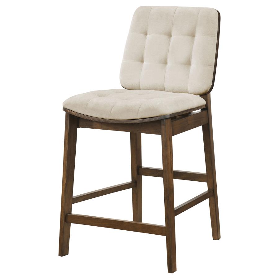 Redbridge Cream Velvet Upholstered Counter Height Chair with Walnut Frame Set of 2