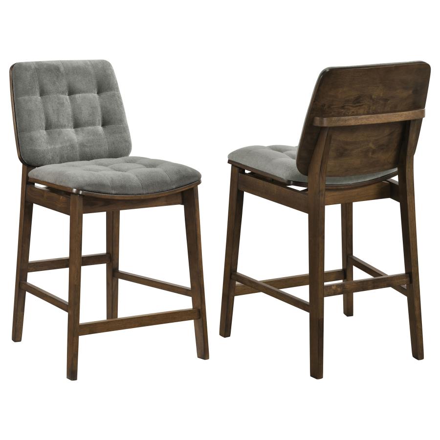 Redbridge Grey Velvet Upholstered Counter Height Chair with Walnut Frame Set of 2
