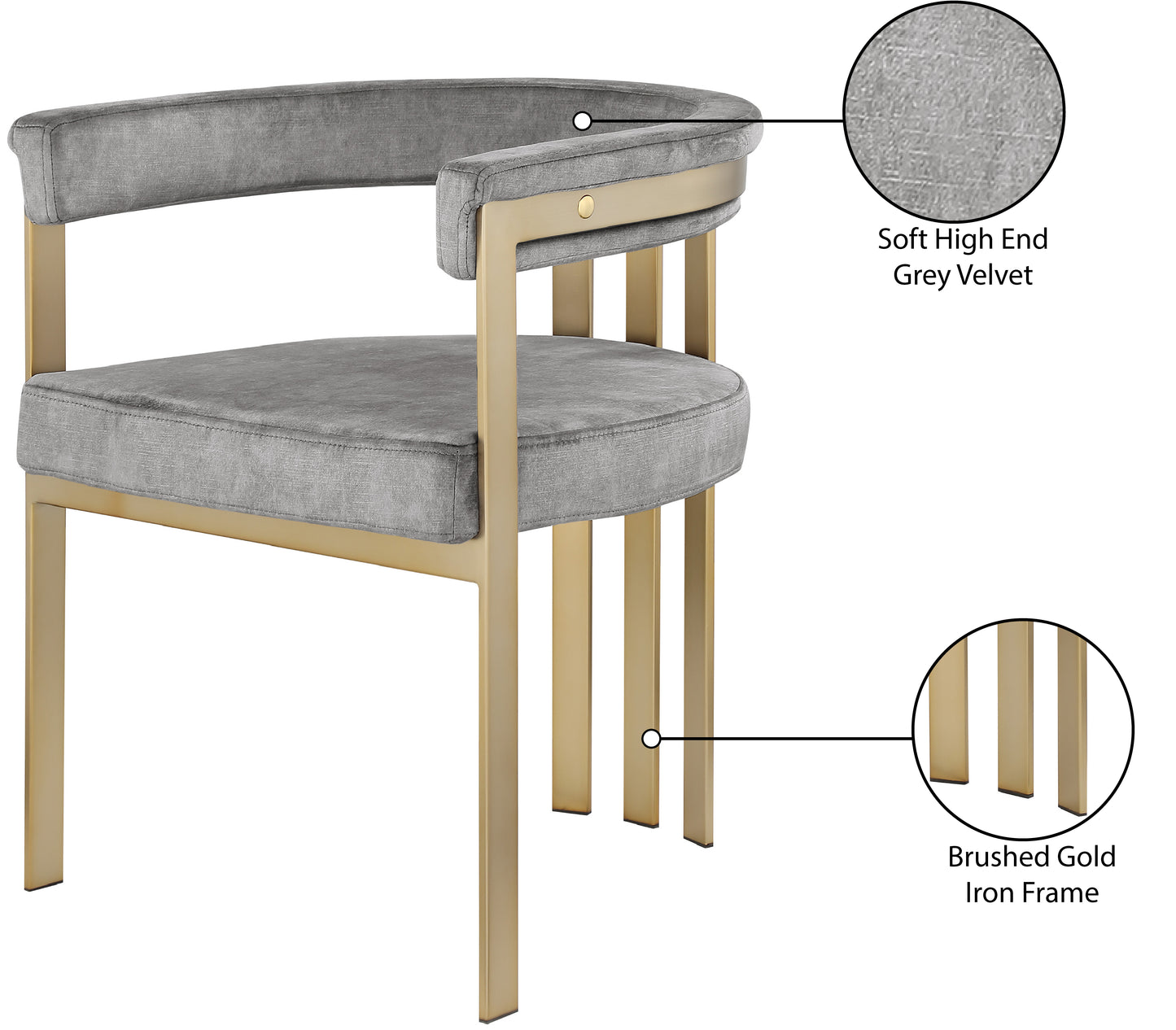 Grey Velvet Brass Chair (set of 2)
