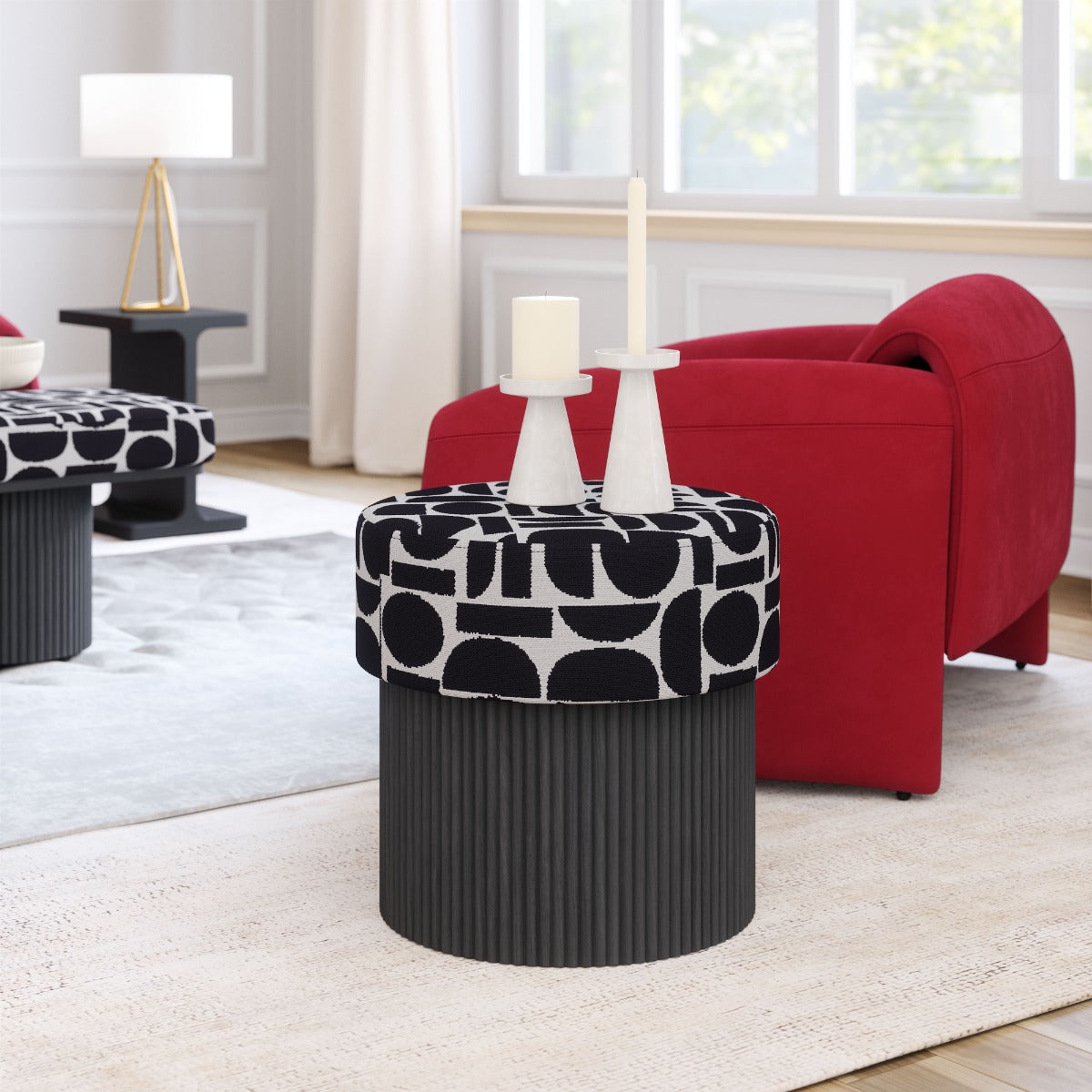 Boto Storage Ottoman Black & White – Chic and Practical Black & White Storage Ottoman for Living Room or Bedroom Decor