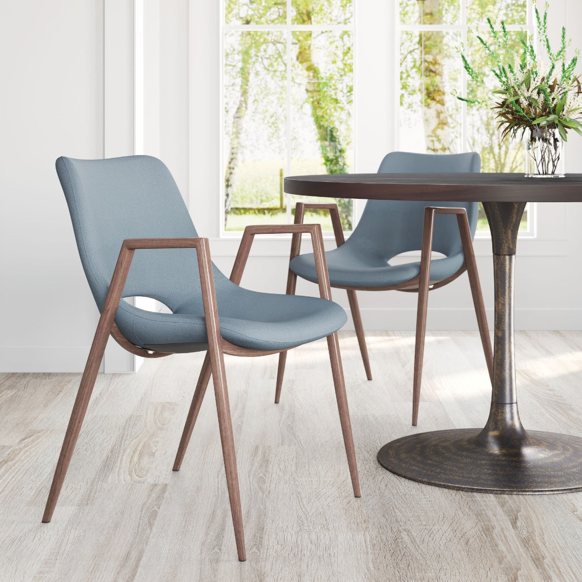 Desi Dining Chair (Set of 2) Azure Gray & Walnut