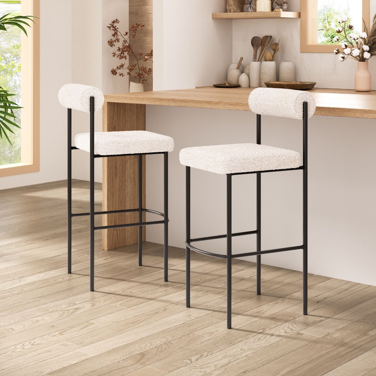 Livorno Barstool Set of 2 - Ivory Stylish and Comfortable Barstools for Modern Kitchens and Home Bars