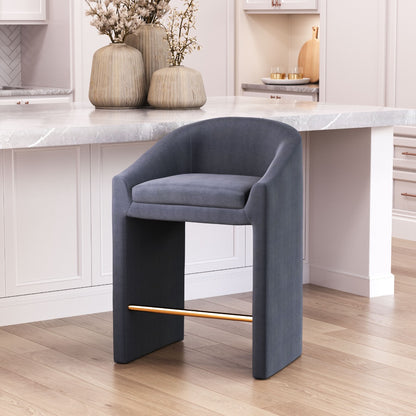 Emas Counter Stool - Midnight Gray Sleek and Stylish Upholstered Stool for Modern Kitchens and Dining Spaces