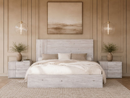 Asus Italian Matte White Washed Oak Platform Bed with Slatted Base