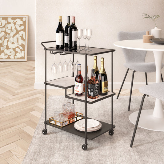 Constanza Bar Cart - Black Elegant and Modern Bar Cart for Stylish Home Bars and Entertaining Spaces