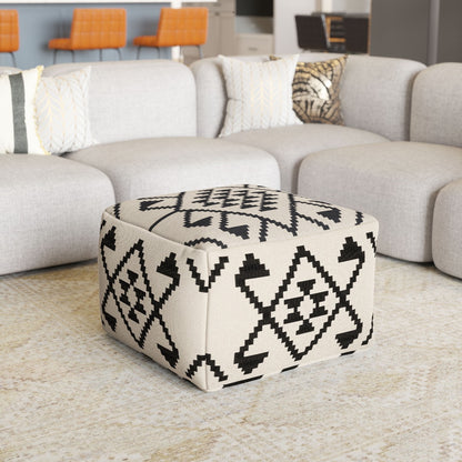 Lizardo Ottoman - Beige & Black Stylish and Versatile Ottoman for Contemporary Living Rooms and Spaces