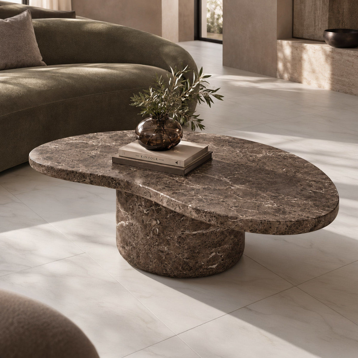 Kazbek Modern Faux Marble Concrete Coffee Table