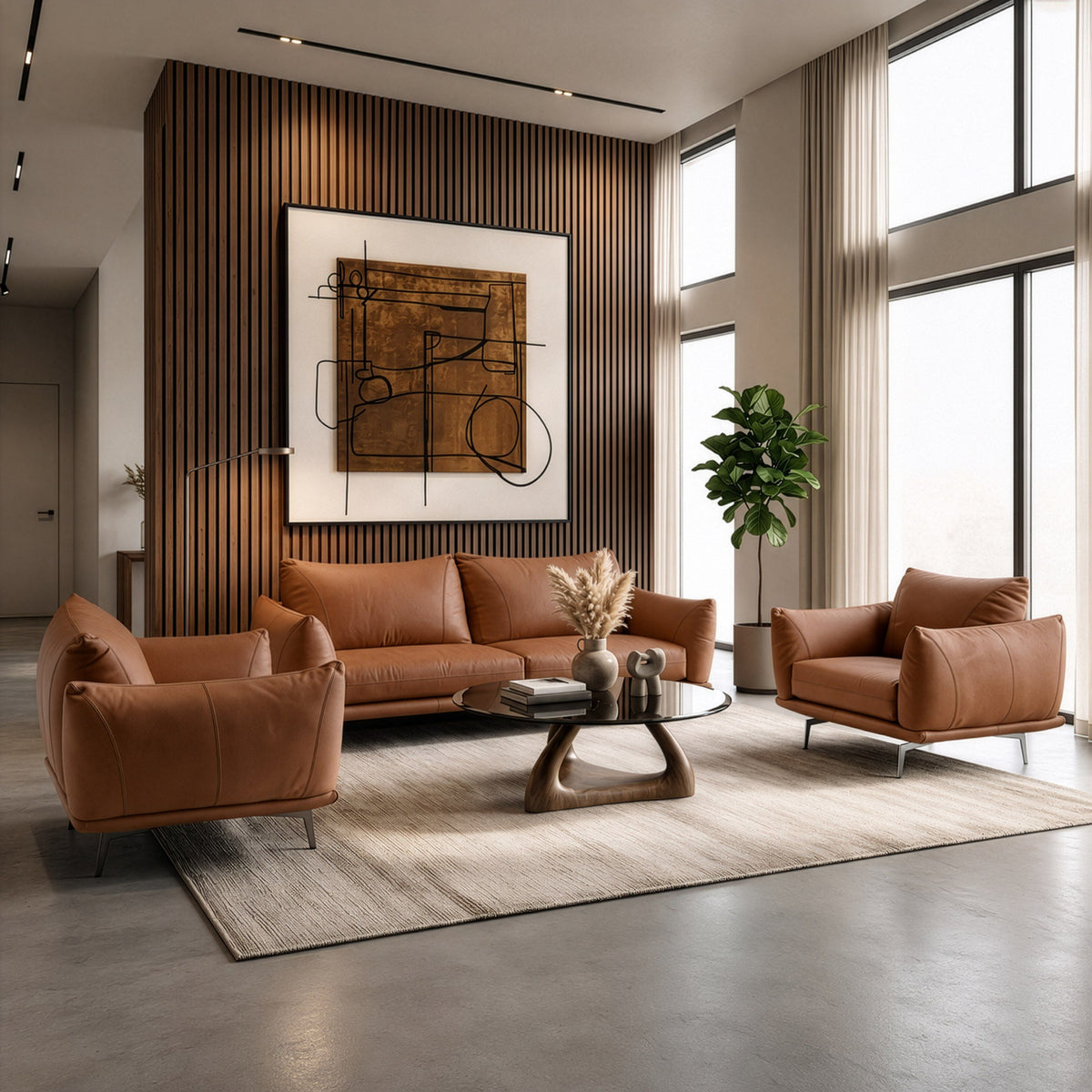 Saint Tropez Modern Italian Desert Leather Accent Chair