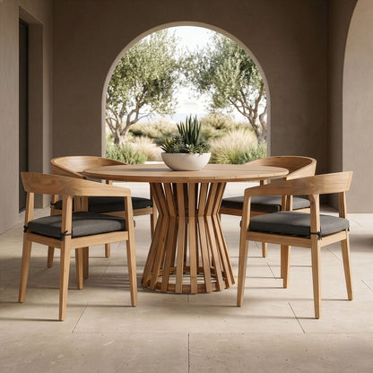 Sintra Outdoor Grey and Eucalyptus Round Dining Table Set