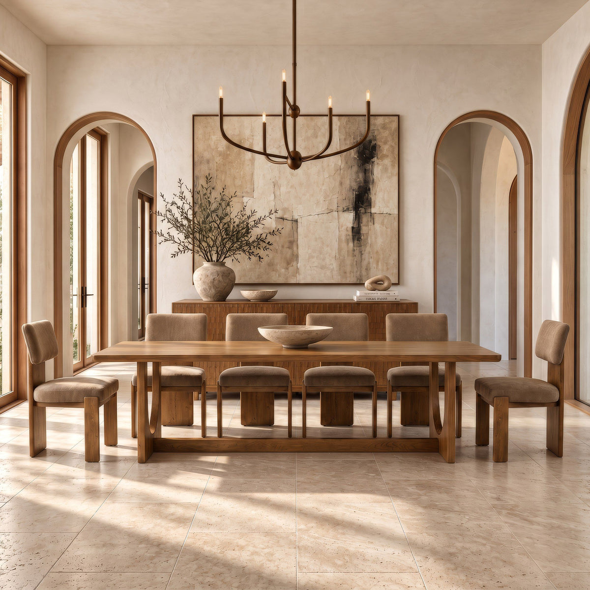 Solis Modern Walnut 9‑Piece Dining Set