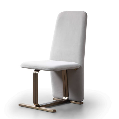 Modrest Tasha Modern Light Beige Grey Velvet and Brushed Brass Dining Chair Set of 2 for a Stylish and Elegant Dining Experience
