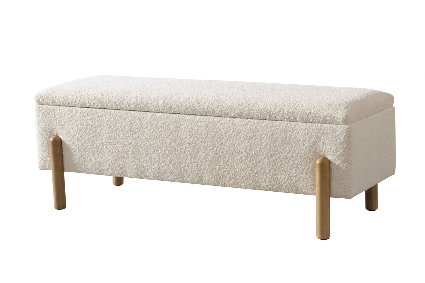 Modrest Electra Modern Ivory Fabric and Rubberwood Bench With Storage – A Stylish and Functional Addition to Any Space