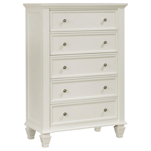 Sandy Beach 5-Drawer Bedroom Chest White - Coastal-Inspired Storage for a Fresh, Clean Look