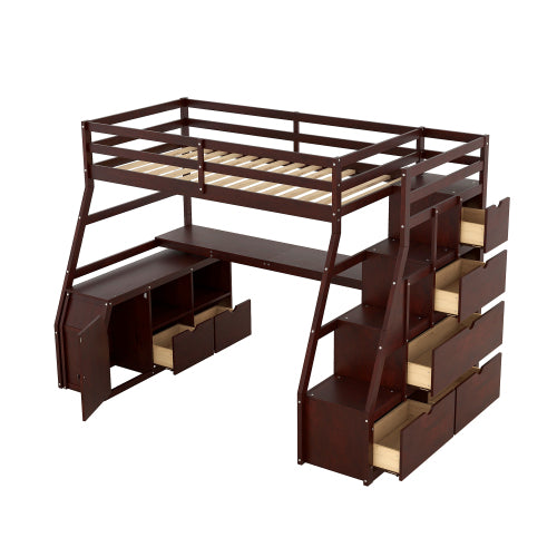 Twin Size Loft Bed Workstation with Storage