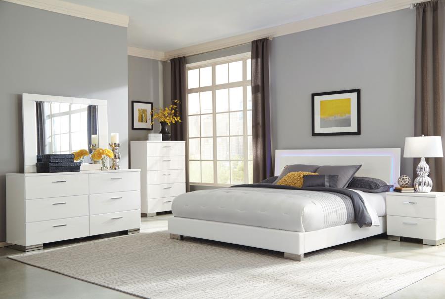 Felicity Wood LED Panel Bed White High Gloss