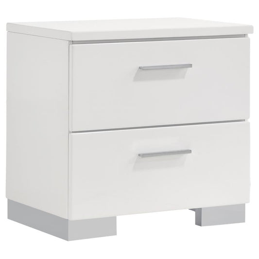 Felicity 2-Drawer Nightstand White High Gloss - Sleek and Modern Bedroom Storage Solution