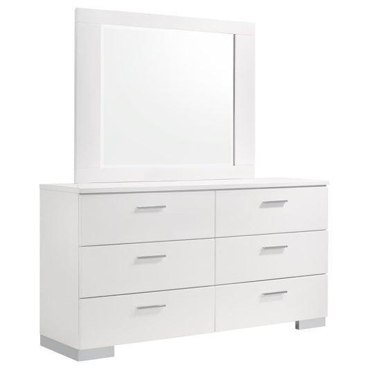 Felicity 6-Drawer Wood Dresser with Mirror White High Gloss - Modern and Elegant Bedroom Storage Solution