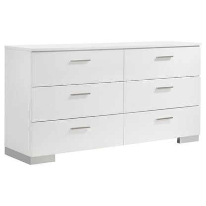 Felicity 6-Drawer Dresser – Glossy White Finish for Modern Elegance and Spacious Bedroom Storage Solutions