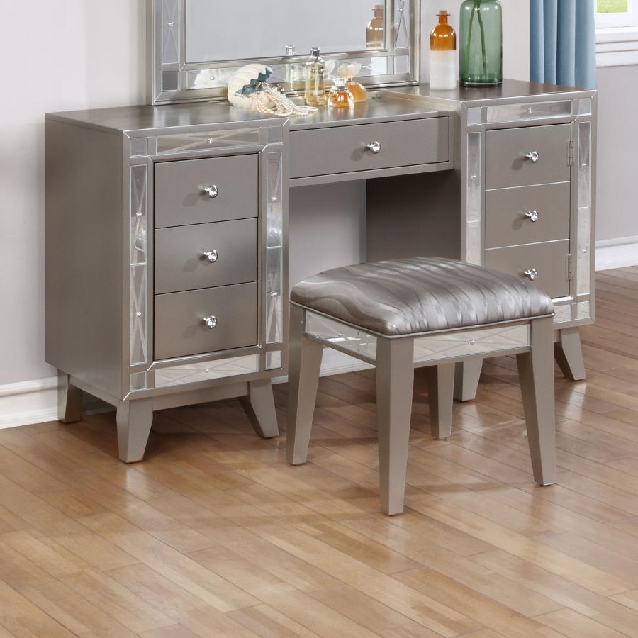 Vanity Desk Table and Stool Set Metallic Mercury