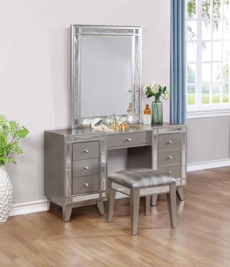 Vanity Desk Table and Stool Set Metallic Mercury